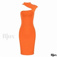 Bjux - Fashionable Orange Asymmetrical Bodycon Bandage Dress for Evening Parties and Events Orange Tight-fit Dress With Asymmetrical Hem, Orange Fitted Dress With Asymmetrical Hem, Fitted One Shoulder Orange Mini Dress, Orange Fitted One-shoulder Mini Dress, Orange Fitted One Shoulder Mini Dress, Orange One-shoulder Fitted Mini Dress, Dress For Evening, Waist Circumference, Types Of Skirts