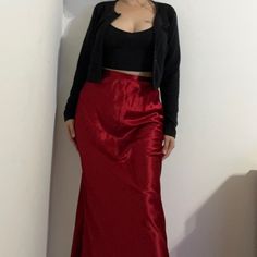 Questions? Leave A Comment Below! (Bint) Fitted Red Maxi Skirt For Night Out, Red Maxi Skirt For Night Out, Elegant Red Maxi Skirt For Night Out, Red Long Skirt For Night Out, Formal Fitted Red Maxi Skirt, Skirts Vintage, Satin Maxi Skirt, Satin Maxi, Vintage Skirt