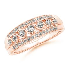 a rose gold ring with diamonds on it