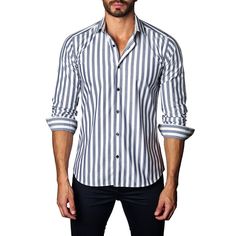 Special Listing For One Of Our Rare Jared Lang Shirts. Stand Out From The Crowd!! Grey, White Striped Shirt For Men Regular Price $169 Usd - Men's Button-Down Shirt - Long Sleeve Casual Shirt / Luxury Sport Shirt - Semi-Fitted - 100% Cotton - Woven Italian Fabric - Modern Small Collar - Buttoned Cuff - 1 Button - Style Available In 2xl - Made In Turkey Garment Care: Delicate Wash / Do Not Bleach / Dry Flat / Do Not Tumble Dry / Regular Iron / Dry Clean White Slim Fit Casual Shirt, Casual Striped Slim Fit Shirt, Casual Striped Shirt For Business Casual, Casual Striped Shirt For Business, Striped Casual Tops For Business Casual, Casual Striped Tops For Business Casual, White Slim Fit Shirt With Casual Collar, White Slim Fit Collared Top, Slim Fit Striped Summer Tops