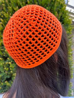 Hand-Crocheted Skull Cap Party Hat Elevate your festival style with our vibrant orange mesh crochet hat. Handmade with care, this boho-chic accessory is perfect for sunny days and outdoor events. Its breathable design keeps you cool and stylish. Make a statement at your next festival or beach outing. Shop now to add a pop of color to your wardrobe! Casual Orange Crochet Hat For Beach, Casual Orange Crochet Beach Hat, Orange Crochet Beach Hat One Size, Casual Orange Crochet Hat For Summer, Handmade Orange Hat For Spring, Handmade Casual Orange Crochet Hat, Spring Orange Handmade Hats, Handmade Orange Crochet Hat For Beach, Handmade Orange Crochet Beach Hat