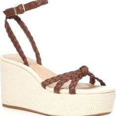 Antonio Melani Us Women’s Size 9 Nwt Cream Wedge Sandals With Heel Strap For Summer, Summer Cream Wedge Sandals With Heel Strap, Cream Wedge Sandals With Heel Strap For Beach, Beige Closed Toe Wedge Sandals With Wrapped Heel, Beach Cream Wedge Sandals With Heel Strap, Brown Heel Strap Wedge Sandals For Summer, Beige Wedge Sandals With Ankle Strap And Wrapped Heel, Brown Wedge Sandals With Heel Strap For Summer, Elegant Natural Wedge Sandals With Round Toe