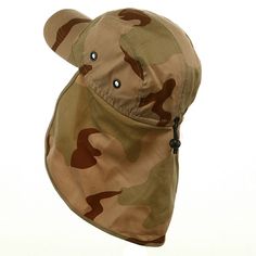 Camouflaged Sun CapMade from 65% Polyester and 35% Cotton.Pre Curved Bill measures 3" Long.One Size with Elastic Closure fits up to XL.Crown features 5 Panels, with an attached fabric flap 7 1/2" long. Planning your next camping trip or hiking adventure, make sure ourcamouflage Sun Cap with Flap is on your checklist. Made from a unique blend of cotton and, this hat is ideal to take along on small outdoor excursions, offering all the protection of our much bigger caps, without all the unnecessary Cap Store, Womens Visor, Flap Hat, Hiking Adventure, Desert Camo, Sun Cap, Big Hat, Cap Fashion, Sports Caps