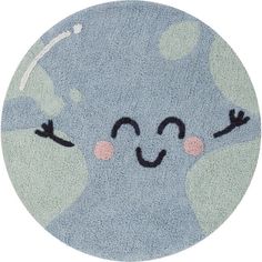 a blue rug with an image of a cat on it's face and eyes