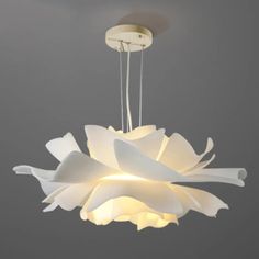 White Tulle-Like Floral Chandelier Led Cafe Light Fixture / 16’ Warm Plastic Chandelier, Cord Control, Suspension Lighting, White Light Fixture, Floral Chandelier, Cafe Lights, White Tulle, Led Chandelier, Style Art