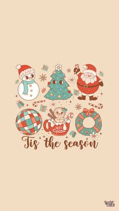 christmas wallpaper with santa claus and other holiday items