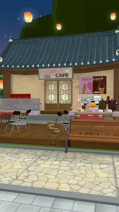 an animated image of a cafe at night