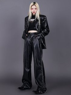 Size 			S 			M 			L 		 		 			Full Length 			108 			110 			112 		 		 			Waist 			64 			68 			72 		 		 			Hips 			96 			100 			104 		 		 			Thigh 			60 			62 			64 		 		 			Cuff 			51 			53 			55 Fall Edgy Baggy Bottoms, Edgy Baggy Bottoms For Fall, Fitted Pants For Fall Streetwear, Punk Style Pants For Fall Party, Punk Style Fall Pants For Party, Fall Punk Party Pants, Punk Style Black Full-length Pants, Punk Style Full Length Black Pants, Black Punk Full Length Pants