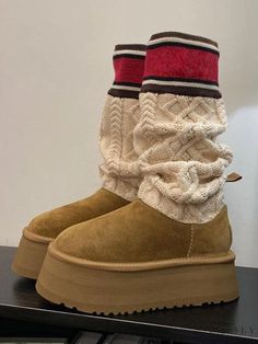 Lasaky - Stylish Winter Snow Boots: Brown Platform Design with Round Toe and Sock Detail Cute Winter Shoes, Boots With Platform, Brown Winter Boots, Stylish Winter Boots, Street Wear Style, Shoes Aesthetic, Casual Street Wear, Trendy Shoes Sneakers, Winter Heels