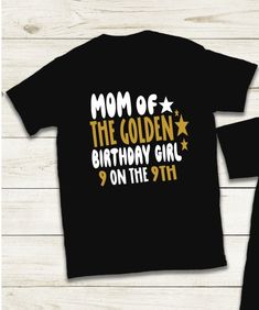 Mom And Dad Of The Golden Birthday Boy Shirts - Can be designed with ANY age!! Golden Birthday Boy can be found here:  https://www.etsy.com/listing/1302801630/mom-and-dad-of-the-golden-birthday-boy Please see the pictures for sizing, as well as for vinyl colors.  In the notes section, please include: 1. Title: Mom, Dad, Grandmom, Grandpop, Aunt, Uncle, etc. 2. Writing Colors (Colors Shown are Gold and White and Gold and Black) 3. Date needed by **Free Standard Shipping. If you need your item soo Gold Letter Print T-shirt For Birthday, Gold T-shirt With Letter Print For Birthday, Gold Top With Graphic Print For Birthday, Gold Graphic Print Top For Birthday, Gold Top With Graphic Print, Golden Birthday, Birthday Boy Shirts, Birthday Girl Shirt, Girl Shirt