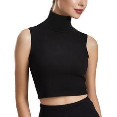 cotton crop top mock turtleneck sleeveless modest wear to layer underneath low cut garments Dickey Collar, Low Cut Blouses, Cut Blouse, Clothes Reference, Cotton Crop Top, Sleeveless Turtleneck, Modest Wear, Black Turtleneck, Mock Turtleneck