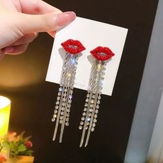 Cute Red Lip Tassel Earrings. Made Of Zinc Alloy. Only One Pair Available, Buy Now! Follow My Store. Condition: New With Tags Glamorous Metal Tassel Earrings For Party, Silver Rhinestone Tassel Earrings For Wedding, Silver Tassel Earrings With Rhinestones For Wedding, Silver Rhinestone Fringe Tassel Earrings For Party, Silver Crystal Dangle Tassel Earrings, Silver Tassel Earrings With Rhinestones For Evening, Glamorous Silver Tassel Earrings With Rhinestones, Silver Dangle Tassel Earrings For Party, Silver Tassel Dangle Earrings For Party