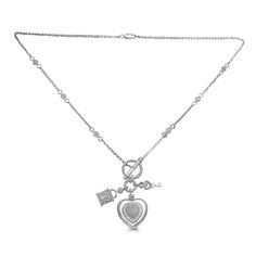 Jewelili Heart Key Pendant Necklace Diamond Jewelry in Sterling Silver - View 1 Heart Lock And Key, Heart Shape Necklace, Key Charm Necklace, Key Pendant Necklace, Heart Lock, Diamond Jewelry Necklace, Toggle Necklace, Heart Shaped Necklace, Lock And Key