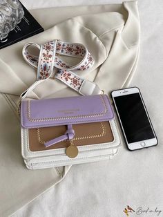 BirdinBag - Stylish Letter Print Mini Crossbody Bag with Color Block Design Purple Large Capacity Square Shoulder Bag, Large Capacity Square Purple Shoulder Bag, Purple Rectangular Baguette Bag For Everyday Use, Purple Square Shoulder Bag With Large Capacity, Purple Satchel Mobile Phone Bag, Purple Rectangular Phone Bag For Daily Use, Rectangular Purple Phone Bag For Daily Use, Purple Rectangular Phone Bag, Purple Mobile Phone Satchel Bag