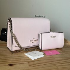 100% Authentic Brand New With Tags Carson Convertible Crossbody Light Rose And Gold Hardware Comes With A Matching Wallet 9" L X 6" H X 2.5" D Chain Handle Is 5” Drop Long Shoulder Strap Included Kate Spade Purse And Wallet Set, Wallet And Purse Set, Bag Expensive, Kate Spade Purse Pink, Mini Crossbody Purse, Sequin Bag, Cute Wallets, Girly Bags, Black Crossbody Purse