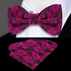 Unveiling Elegance: The Chamaedorea Essence Bow Tie Collection In the world of men's fashion, there exists an unspoken language of sophistication, personality, and impeccable style. Our newest creation, the Black with Pink Chamaedorea Leaves Bow Tie, is a testament to this silent eloquence. It's not just an accessory; it's an expression of your individuality and refined taste. Exquisite Craftsmanship Each bow tie in the Chamaedorea Essence collection is a masterpiece in itself. The black backgro Black Pocket Square, Charcoal Gray Suit, Types Of Bows, Tie Collection, Tie Matching, Essence Collection, Black Tie Gala, Light Pink Dress, Silk Bow Ties