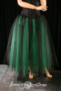 Floor length Adult tutu tulle skirt green by SistersOfTheMoon Gothic Petticoat For Halloween Party, Gothic Halloween Party Petticoat, Gothic Petticoat For Halloween Costume Party, Witchy Skirt For Halloween Cosplay, Halloween Fitted Tulle Skirt, Fitted Tulle Skirt For Halloween, Black Tulle Skirt For Halloween, Fairy Grunge Skirt For Halloween Cosplay, Crinoline Tulle Skirt For Costume Party