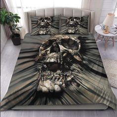 Horror Skull Ripping Through Duvet Cover Set - Wonder Skull Skull Bedroom Ideas, Skull Duvet Cover, Skull Bedding Sets, Skull Bedding, Bird Tattoos, Gothic Skull, Gothic Aesthetic, Night Sleep, Coverlet Set