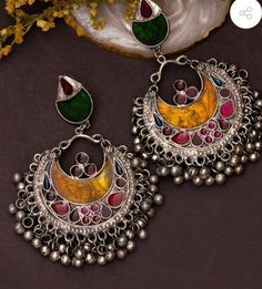 Premium quality Bridal Jewellry, Stone Hoop Earrings, Enamel Jewellery, Colorful Stones, Striped Earrings, Jasper Earrings, Party Kleidung, Silver Anklets, Oxidised Jewellery