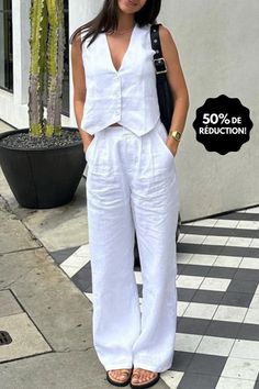 Luxury Straight Leg Summer Pants, Linen Pants And Top Set, Luxury Chic Linen Pants, Chic Elastane Pants, Trendy Spring Work Pants, Luxury Cotton Pants For Everyday, Luxury White Pants For Vacation, Luxury Versatile Spring Pants, Little White Crop With Pants