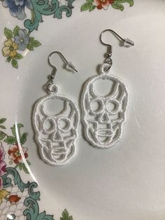 Halloween Earrings Lace Earrings Tatted Earrings Fall - Etsy Handmade White Earrings For Halloween, White Drop Earrings For Halloween, White Dangle Jewelry For Halloween, Halloween Skull Jewelry In White, Halloween White Skull Jewelry, White Skull Jewelry For Halloween, White Skull-shaped Halloween Jewelry, Handmade Novelty White Earrings, Thanksgiving Earrings