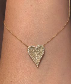 "Stylish diamond heart necklace yellow gold. This beautiful diamond heart is set with all full cut round brilliant Diamonds. We don't use single cut diamond. Beautiful shape heart looks like angel wings. Excellent craftsmanship, lays nicely on the neck, won't flip around. The border of the heart is slightly raised, making it such a stunning design...simple, modern, and just gorgeous! The chain comes with adjustable loops so you can wear at 18\", 17\", or 16\" lengths. The heart measures 20.5x15. Guardian Angel Wings, Flower Diamond Ring, Diamond Heart Necklace, Angel Wings Heart, Rose Stone, Simulated Diamond Rings, Heart Necklace Diamond, Necklace Diamond, Chain Fashion