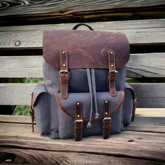 Christmas Day Special offer Flat 70% Off With Free Shipping  ✍✍Free Personalization  Free Gift Wrapping Free Shipping 🎉🎉 HURRY UP ORDER NOW AND GET YOUR ORDER BEFORE CHRISTMAS  🔰 FEATURES: ◾ Unisex Backpack ◾ Made in Full-grain Leather, Excellent Quality ◾ Brown Vintage Color ◾ Padded pocket for laptop in the main compartment ◾ Antique Brass Hardware ◾ YKK Zippers ◾ 2 Pen Holder Slot ◾ Phone Holder and card Holder Slot ◾ Interior Zipper Pocket  ◾ Cotton Lining 🔦Material: Cowhide Genuine Leat Casual Leather Backpack With Waxed Canvas For School, Casual Waxed Canvas Leather Backpack For School, Casual Backpack With Leather Patch, School Backpack With Leather Trim And Canvas Material, School Backpack In Waxed Canvas, Rectangular Waxed Canvas Backpack For School, School Waxed Canvas Rectangular Backpack, Rectangular Waxed Canvas School Backpack, School Rectangular Waxed Canvas Backpack