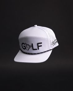 Sporty Golf Hat With Curved Brim, Golf Snapback Hat With Curved Brim, Adjustable Curved Brim Snapback Hat For Golf, Adjustable White Trucker Hat For Golf, Adjustable Flat Bill Golf Hats, Breathable Hats For Golf, White Snapback Hat For Golf, Breathable Curved Brim Baseball Cap For Golf, Breathable Baseball Cap With Curved Brim For Golf