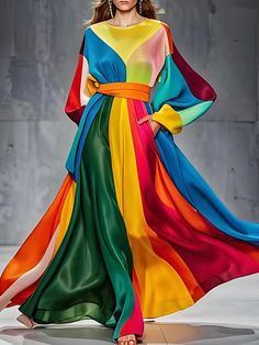 Buy Inexpensive Dresses at Stylewe online store, SPU: 11UDR7U3CFE, Color: As Picture, Accessories:Belt, Dress length:Maxi. Silk Dresses Long, Colorful Maxi Dress, Long Sleeve Outfits, Silk Dresses, Balloon Sleeve Dress, Silk Dress Long, Half Sleeve Dresses, Linen Maxi Dress, Comfortable Room