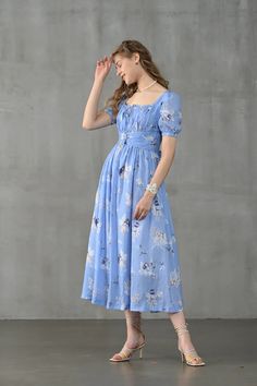 BERGAMOTE 20 | Floral Linen Dress – Linennaive Flowers In Your Hair, Maxi Floral Dress, Striped Linen Dress, Blue Linen Dress, Indian Kurti Designs, Dress Fairy, Blue Print Dress, Cute Fairy, Dress Princess