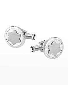 Montblanc round cuff links with snowcap emblem. Stainless steel. Bullet backs. Made in Germany.