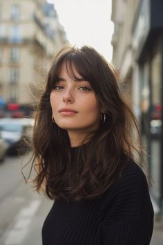 New Haircut 2024, Fine Long Hair Haircuts, 2024 Long Bob Haircuts, Brunette Hair With Bangs Medium, Woman Haircut 2024, Medium Length Brown Hair With Bangs, Haircut Fall 2024, Long Italian Bob, Haircuts Women 2024