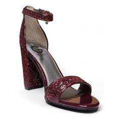 New With Box Women Size 7.5 Steal The Spotlight With This Brand New Glittery, Burgundy Color, 3.5 Inches Block Heels G By Guess Two Straps Sandal With Peep-Toe, Ankle-Strap And Adjustable Buckle Closure. Formal Glitter Block Heels, Formal Glitter Heels With Synthetic Material, Formal Glitter Heels In Synthetic Material, Holiday Heels With Glitter Accents, Holiday Glitter Heels In Synthetic Material, Holiday Glitter Accent Heels, Black Sparkly Heels, Nude Platform Heels, Pink Block Heels