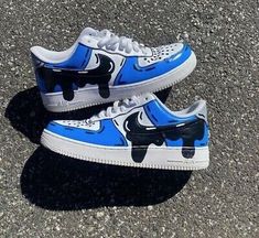 ad eBay - Nike Air Force 1 Custom Hand Painted White Shoes 'Blue Black Swoosh Drip' Art - Buy Now, click the link (eBay)