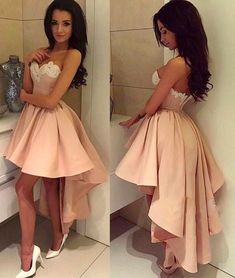 High Low Prom Dresses Short Sweetheart Appliuques Evening GownsHomecoming Dress Lace Cocktail Gowns A690 on Storenvy Wite Prom Dresses, Asymmetrical Prom Dress, Sweetheart Homecoming Dress, Backless Homecoming Dresses, Homecoming Court, High Low Prom Dress, Nikkah Dress, High Low Prom Dresses, Pink Evening Dress