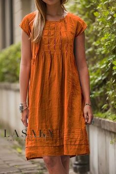 Lasaky - Stylish and Versatile Maxi Sundress for Women Plus Size Robes, Robes Vintage, Vintage Mode, Vestidos Vintage, Linen Style, Midi Short Sleeve Dress, Mid Length Skirts, Slim Dresses, Vintage Casual