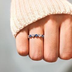 Always Protected Heart&Evil Eye Ring Band Eyeball Ring, Blue Eye Ring, Heart Evil Eye, Heart Fashion, Evil Eye Ring, Sterling Necklaces, Blue Eye, Eye Ring, Open Ring