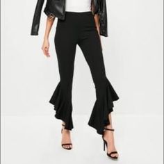 Misguided Frill Pants Frill Pants, Ruffle Pants Outfit, Peg Pants, Peg Trousers, Gothic Pants, Wrap Pants, Clothing For Tall Women, Velvet Trousers, Ruffle Pants