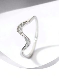 1Pc Wave Ring For Women S925 Sterling Silver White Gold-Plated Ring Fine Valentine's Day Ladies Jewelry Daily Wear Gifts Silver    925 Sterling Silver     Fine Jewelry, size features are:Bust: ,Length: ,Sleeve Length: Stackable Crystal Ring For Formal Occasions, Formal Stackable Crystal Ring, Elegant Silver Crystal Ring With Simple Design, Crystal Open Band Promise Ring, Gift Silver Diamond Ring With Simple Design, Silver Diamond Ring Simple Design For Gift, Silver Diamond Ring With Simple Design For Gift, Silver Diamond Ring With Simple Design As Gift, Anniversary Silver Midi Rings