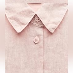 Zara Woman Collection Shirt Made Of 100% Linen. Lapel Collar And Long Sleeves With Buttoned Cuffs. Asymmetric Hem With Side Vents. Front Button Closure In Color: Pastel Pink. Condition: Like New. Unworn However Missing Tag. Fit: Loose And Airy. Size: Xl. Last Picture Of Blouse In White Is Shown For Reference Only - For Fit, Look And Feel. Casual Collared Plain Blouse, Casual Plain Collared Blouse, Spring Blouse With Casual Collar In Solid Color, Collared Plain Summer Blouse, Plain Collared Blouse For Spring, Casual Collar Blouse For Work, Trendy Pink Collared Blouse, Spring Workwear Blouse With Casual Collar, Feminine Summer Blouse With Spread Collar