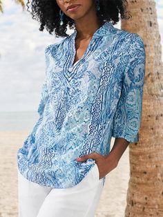 Vacation Ethnic V Neck Shirts & Blouses is fashionable and cheap, come to Justfashionnow to find out about the Clothing Fashion For Women Over 70, Spring Tops For Women, Hawaiian Shirt Women, Half Sleeve Blouse, Boho Shirts, Vintage Blouse, Women Shirts Blouse, Boho Stil, Peasant Blouse