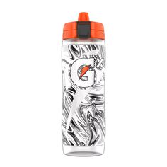 the gatorade water bottle with an orange lid is shown on a white background