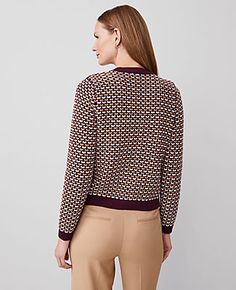 Elevate your wardrobe with the Ann Taylor Tweed Stitch Sweater Jacket, a blend of sophistication and comfort. This plum combo piece is perfect for any setting, whether it's a professional meeting or a casual outing.

- Size: XS
- Gender: Female
- Color: Plum Combo
- Material: 58% Cotton, 42% Polyester
- Fit: Softly fitted
- Length: 21" long
- Features: Crew neck, long sleeves, button front, front welt pockets with button closure
- Care Instructions: Machine washable

Crafted in a textured tweed Wool Jacquard Knit Outerwear For Work, Fall Tweed Long Sleeve Cardigan, Jacquard Knit Sweater For Work, Fall Workwear Jacquard Knit Cardigan, Fall Tweed Workwear Cardigan, Fall Tweed Cardigan For Work, Fall Jacquard Knit Sweater For Work, Fall Jacquard Knit Cardigan For Work, Chic Jacquard Knit Outerwear For Work