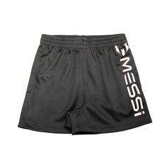 Your kid will unleash their inner soccer superstar with these Messi Athletic Shorts. Made of polyester, these lightweight knit shorts feature a full elastic waistband to give your child comfort, confidence and a secure fit whether they're practicing soccer with friends or headed to school. They're designed in a solid black finish with the iconic Messi logo down the left leg, helping to motivate your child to give it their all and have fun on the field. Short Bottoms For Cheerleading Sports Season, Short Bottoms For Cheerleading During Sports Season, Short Sports Bottoms With Letter Print, Black Sporty Bottoms For Cheerleading, Sporty Black Bottoms For Cheerleading, Black Athletic Shorts For Cheerleading, Casual Black Athletic Shorts For Cheerleading, Black Elastic Waistband Sports Shorts, Black Elastic Waistband Shorts For Sports