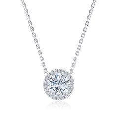 This lab-grown diamond halo necklace in 18-karat white gold embodies the pinnacle of luxury and timeless elegance. This exquisite piece features a dazzling princess cut lab-grown diamond at its center, expertly cut to showcase its exceptional clarity and brilliance. Surrounding the central diamond is a meticulously crafted halo of smaller lab-grown diamonds, each precisely set to enhance the overall sparkle and fire. The pendant is crafted from 18-karat white gold, known for its lustrous finish Halo Necklace, White Gold Set, Diamond Necklaces, White Gold Chains, Halo Pendant, Sam's Club, Diamond Pendant Necklace, Diamond Halo, Quality Diamonds