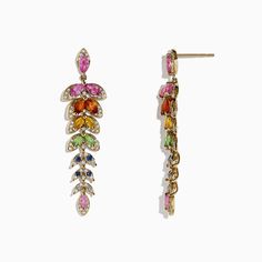 Effy Watercolors 14K Gold Multi Sapphire and Diamond Earrings, 3.65 TCW Multicolor 17 Jewel Earrings For Party, Yellow Gold Multi-stone Party Earrings, Formal 14k Gold Multi-stone Earrings, Party Multi-stone Yellow Gold Earrings, Formal Multi-stone 14k Gold Earrings, Formal Multicolor Jewelry With Prong Setting, Yellow Gold Multi-stone Wedding Earrings, Yellow Gold Multi-stone Earrings For Wedding, Formal Multicolor Earrings