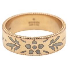 GUCCI Italian design ring, Icon Blossom collection in gold and enamel for women. Adorned with the GG motif, the distinctive signature emblem of the brand : 18kt Rose Gold : 5,59 grams : Measures : Width 6mm : Size 14, this ring cannot be resized : Brand new product : Ref: D360460FJ Gucci Wedding, Gucci Ring, Ring Icon, Gucci Rings, Enamel Ring, Gold Enamel, Italian Design, Rose Gold Ring, Or Rose