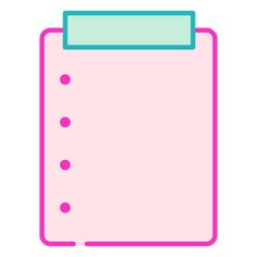 a pink and blue clipboard with three dots on the bottom, one side is empty