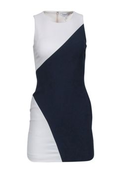 Current Boutique-Elizabeth & James - Navy & White Color Block Sleeveless Dress Sz 2 Modern Sleeveless Summer Dress For Formal Occasions, Modern Sleeveless Dress For Formal Summer Events, Fitted White Color Block Dress, Fitted Color Block Evening Dress, Fitted Color Block Dress For Evening, Sleeveless Color Block Dress For Night Out, White Color Block Party Dress, Summer Evening Color Block Dress, Fitted Sleeveless Color Block Dress For Spring