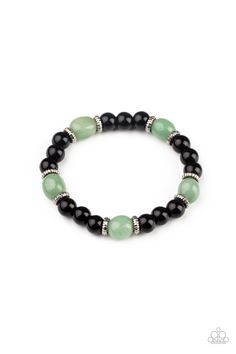 Infused with dainty silver accents, glassy black and green stone beads are threaded along a stretchy band around the wrist for a stackable seasonal look.

Sold as one individual bracelet. Stretchy Beaded Bracelet, Green Bracelet, Cats Eye Stone, Silver Frames, Unisex Bracelets, Paparazzi Accessories, Tiger Eye Stone, Stretchy Bracelets, Paparazzi Jewelry